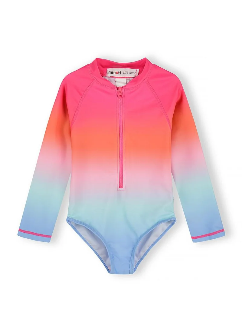 مينوتي Girls long sleeve swimsuit blue pink ombre